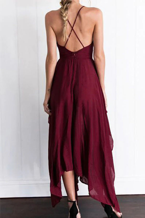 Vestidos de fiesta asimétricos con escote en V profundo, sin mangas, espalda descubierta y abertura lateral